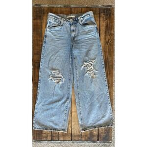 Levis 94 Baggy Wide Leg Jeans Light Wash Distressed Ripped Denim Womens 27